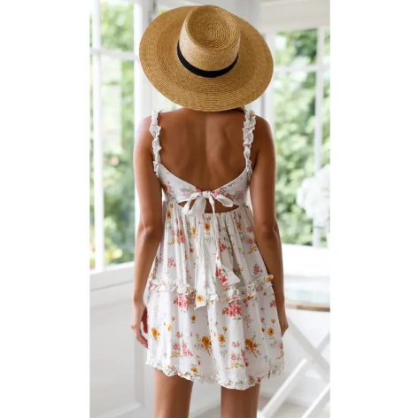 Printed Ruffle Camisole Dress