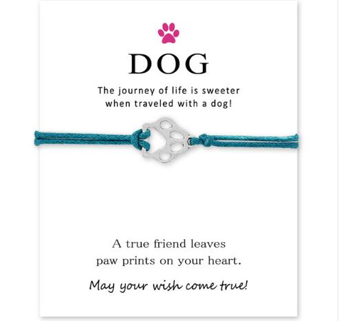 Paw Print Charm Wish Card Bracelet