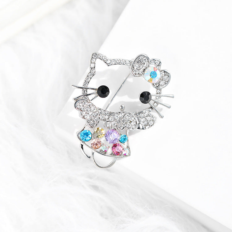 Rhinestone Cat Brooch Pin