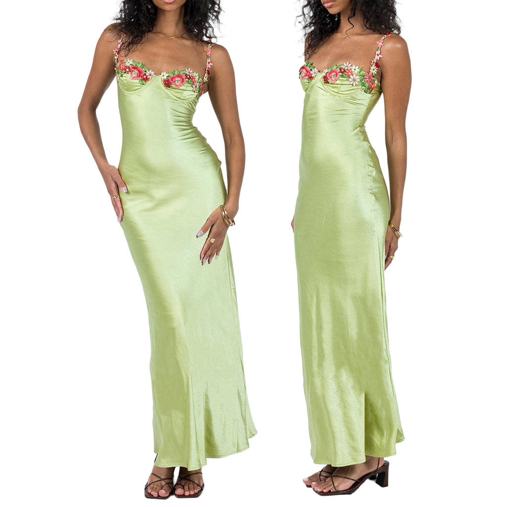 Fashionable Embroidered Lace Camisole Maxi Dress