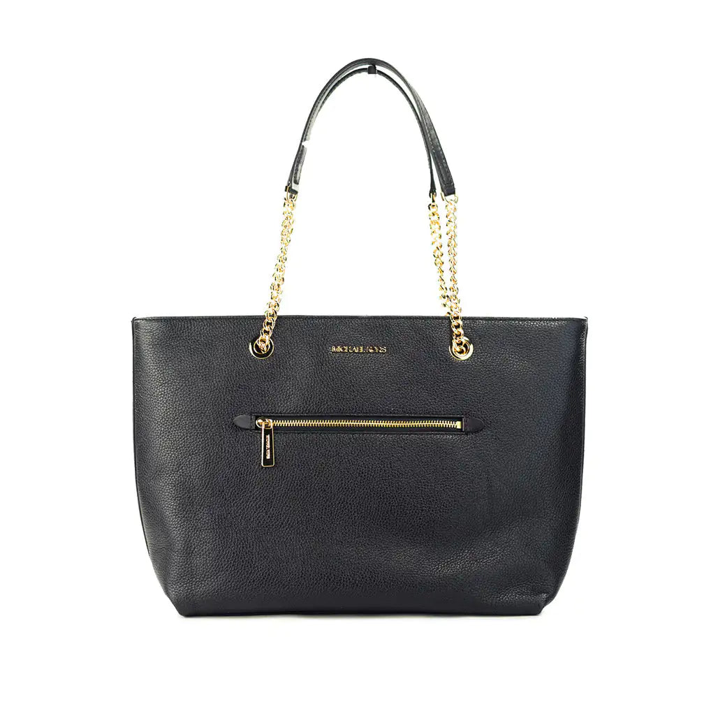 Michael Kors Medium Black Front Zip Chain Tote | Organic Cotton