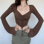 Irregular Pleated Crop Top with Fish Bone Design