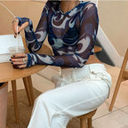 Q21TP574 Women's Casual Autumn Crop Top with Print
