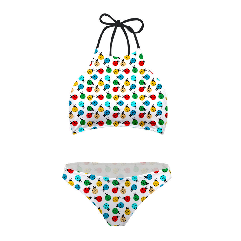 Ladybug Print High-Neck Bikini Set