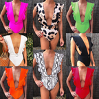 Ruffle Deep-V O-Ring One-Piece Swimsuit