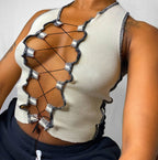 Summer Women's Fashion Sexy Hollow Crop Top with Straps