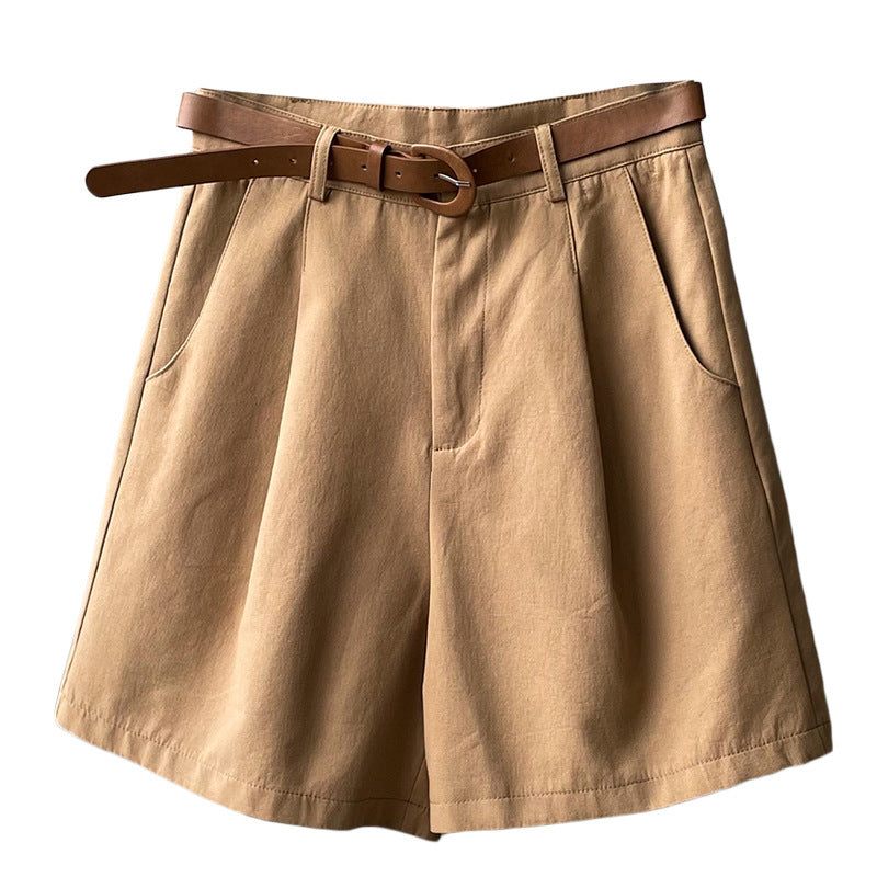 Khaki High-Waisted Loose Summer Shorts for Women