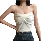 Twist-Front V-Neck Spaghetti Strap Crop Camisole