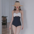 Color Block Halter Cutout One-Piece Swimsuit
