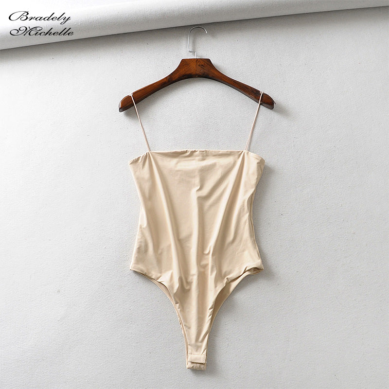 Summer Slim Fit Spaghetti Strap Backless Bodysuit