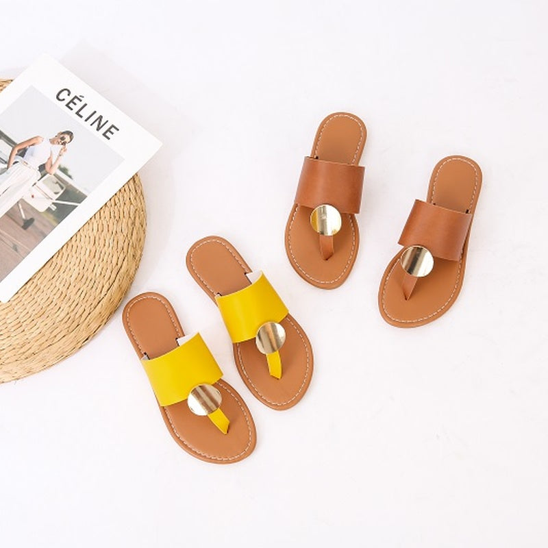 Leather Toe-Ring Slide Sandals