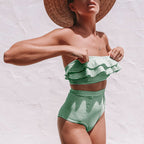 Women's Striped Ruffle High-Waist Bikini Set