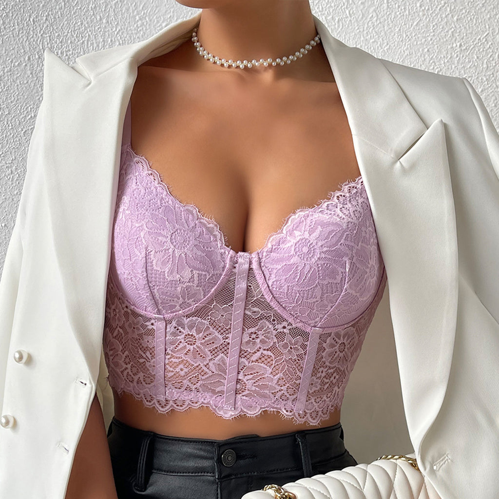 Sheer Floral Lace Bustier Bralette Top