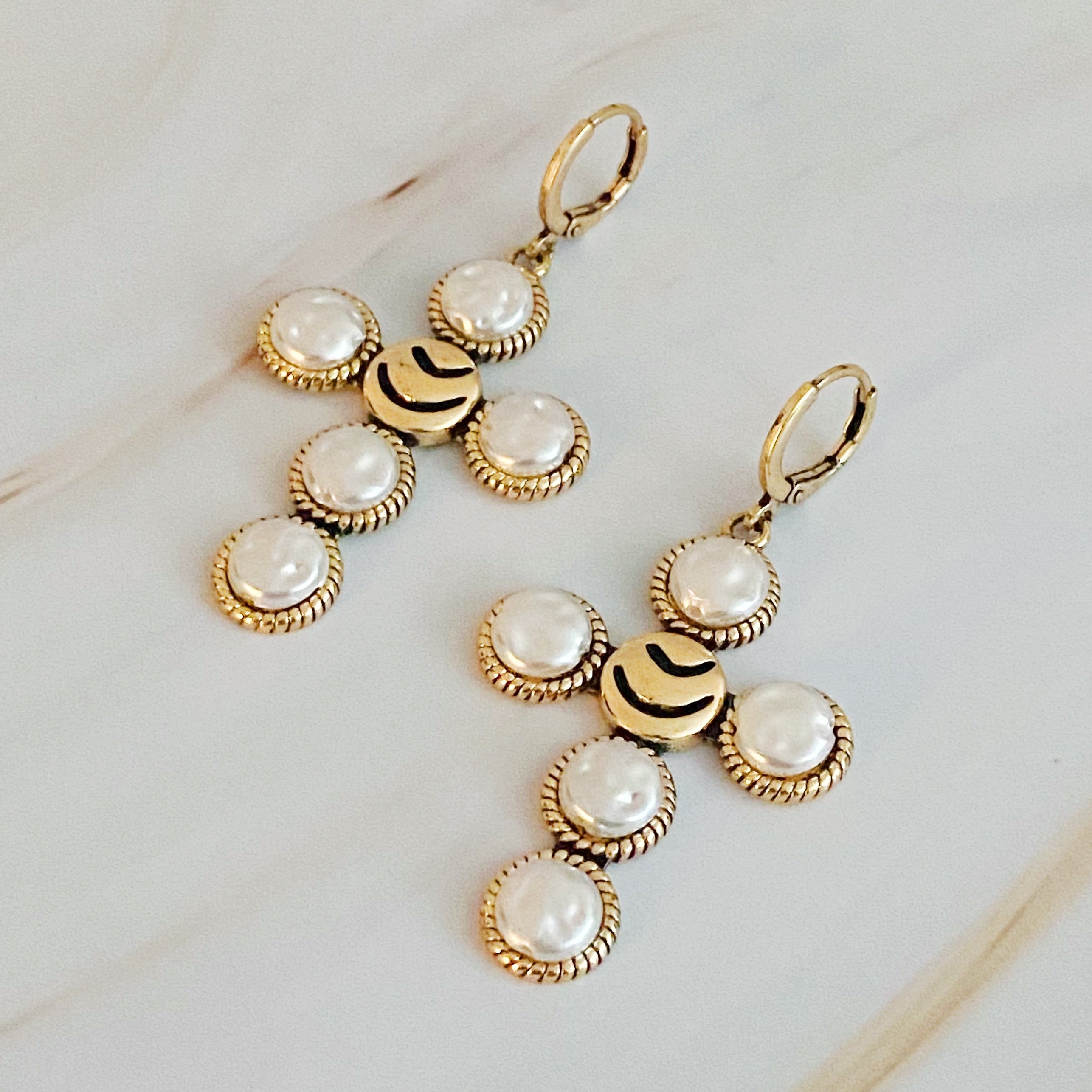 Pearl Cross Drop Earrings