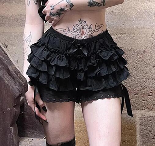 Dark Elegance Ruffle Shorts for Girls (One Piece)