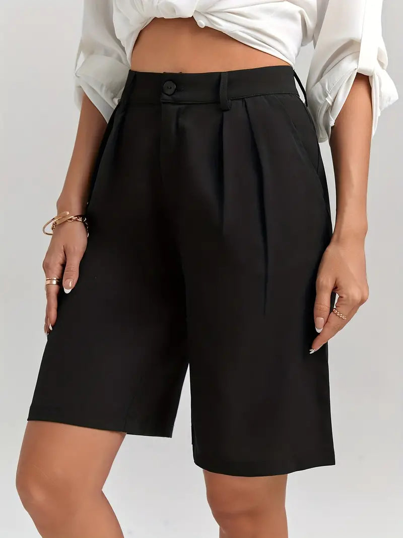 Knee-Length Women's Casual High Waist Suit Shorts (1pc)