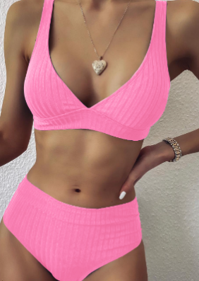 High-Waist V-Neck Bikini Set