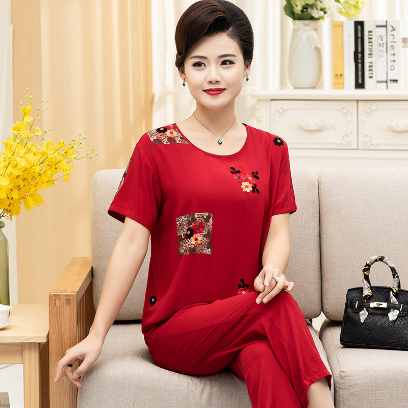Summer Cotton Sleepwear Set for Older Women