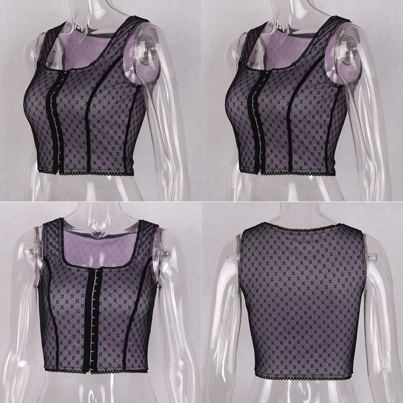 Sexy Women's Lace Point Bandage Crop Top