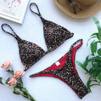 Leopard Print Triangle String Bikini Set