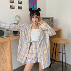 Checkered Women's Suit Set with High-Waisted Shorts