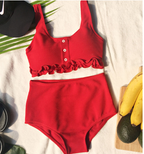 Knitted Halter High-Waist Bikini Set