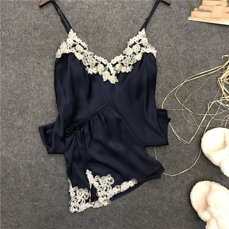 Embroidered Women's Sexy Pajama Set with Shorts