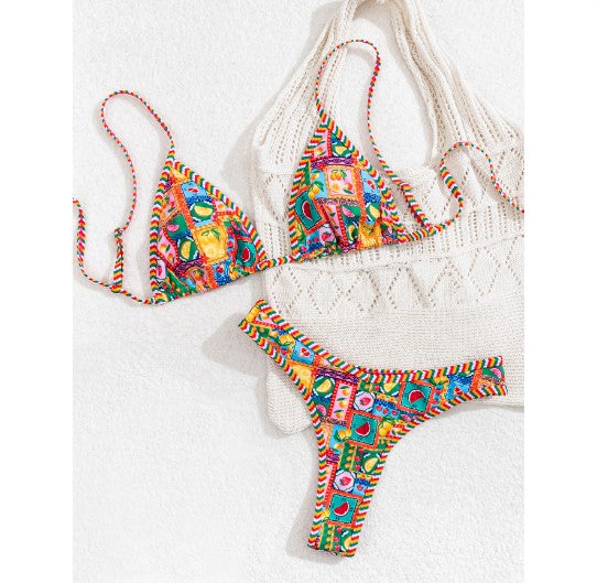 Gingham Floral Triangle Bikini Set