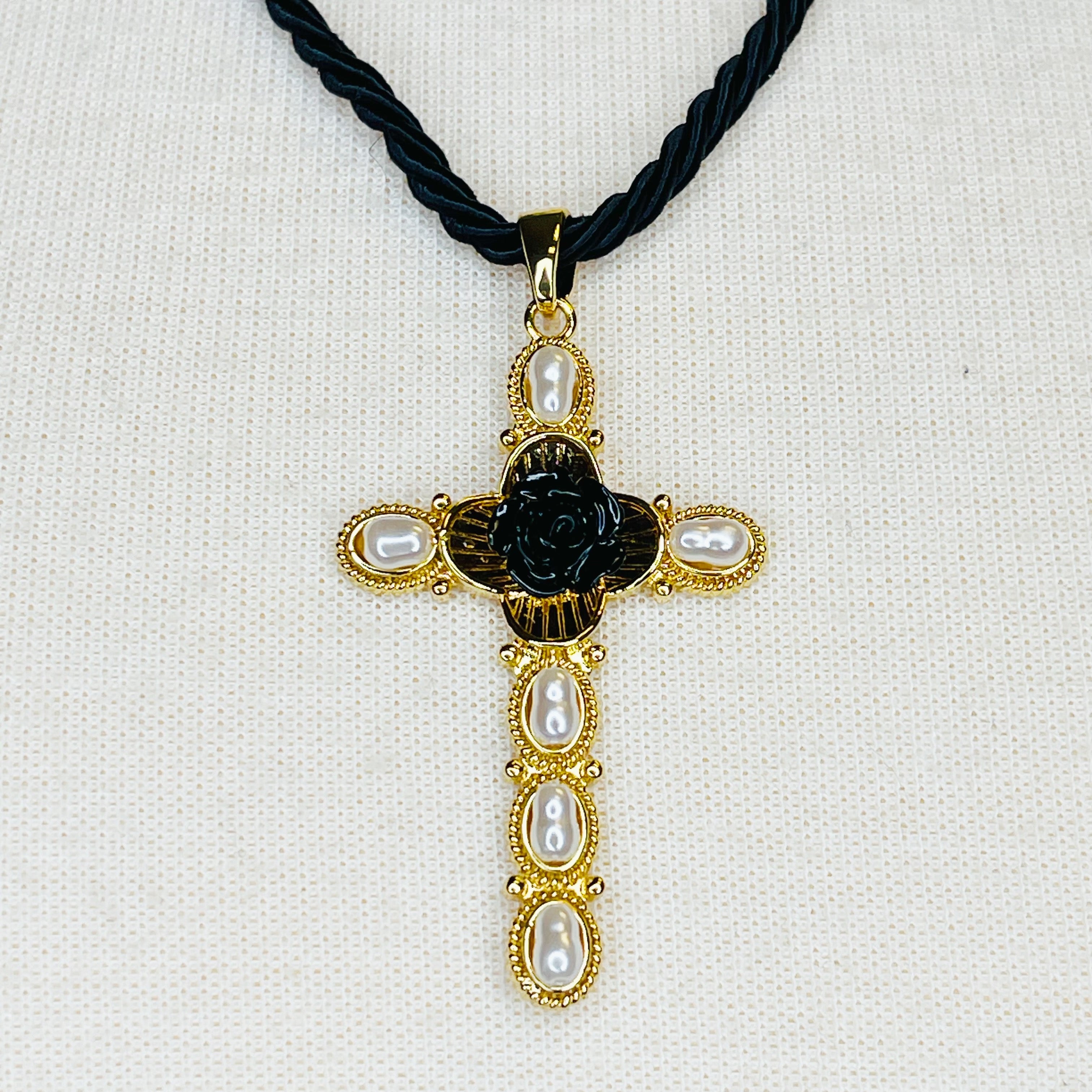 Layered Black Rose Cross Necklace | Christian Jewelry