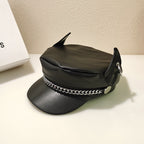 Chain Dog Ears Cap for Women - Autumn and Winter PU
