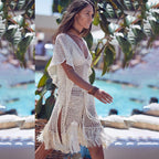 V-Neck Knitted Cover-Up with Fringe for Women
