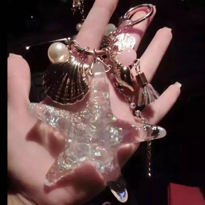 Korean Starfish Car Keychain with Tassel and Pearls | Accessory