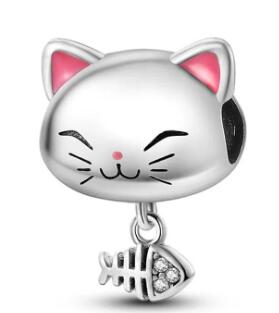 Cat with Fishbone Bead Charm