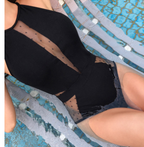 White Mesh Panel High-Neck One-Piece Swimsuit