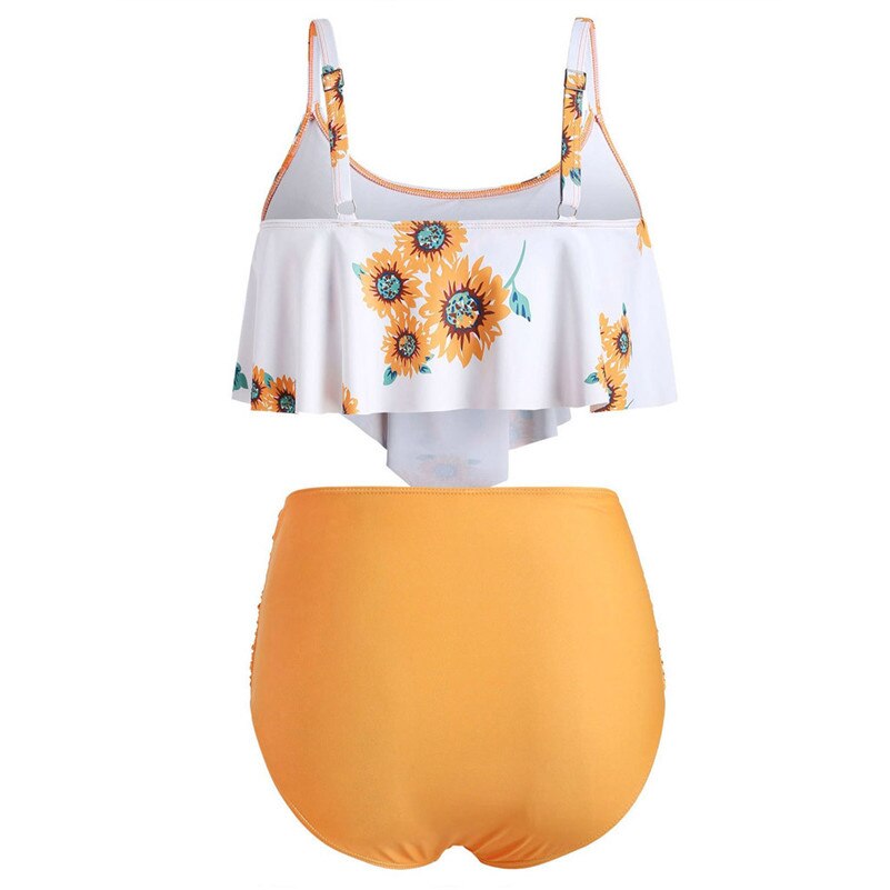 Sunflower Ruffle High-Waist Tankini Set