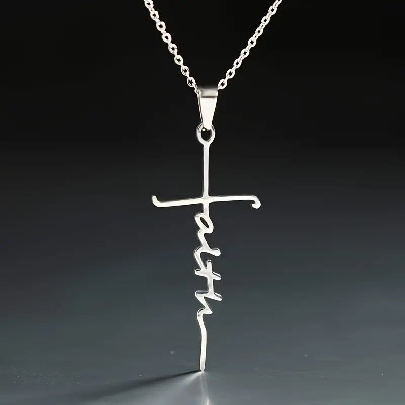 Stainless Steel Faith Cross Pendant Necklace | Christian Jewelry