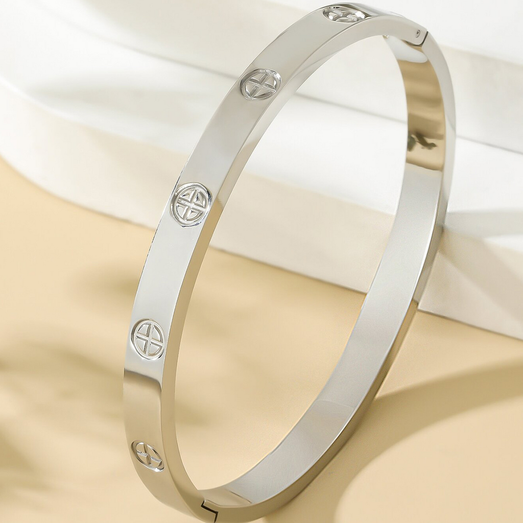 Stainless Steel Screw-Motif Cross Bangle