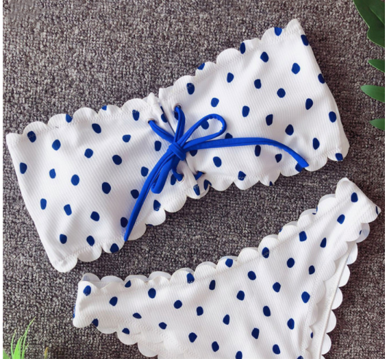 Women's Heart Print Scalloped Bandeau Bikini Set