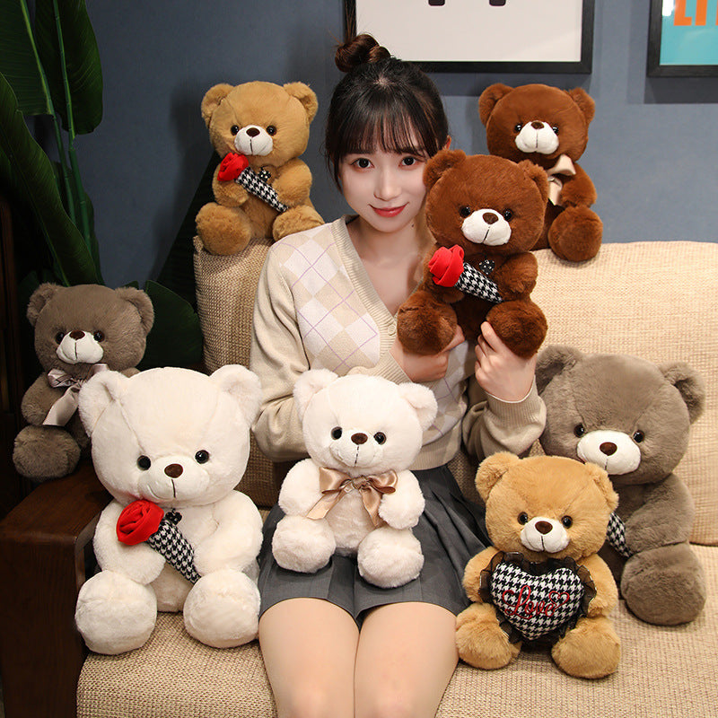 Knot Teddy Bear Plush Toy with Heart and Rose Design | Home Decor