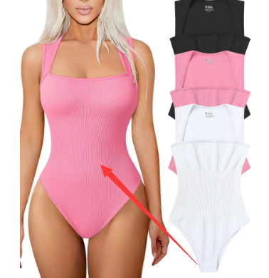 Square Neck Sleeveless Ribbed Bodysuit