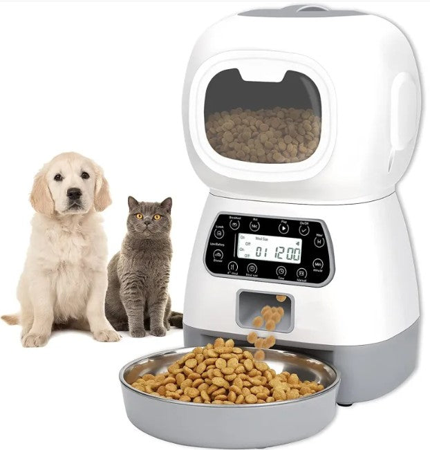 Automatic Pet Feeder with Timer, Programmable Dry Food Dispenser with LCD & Stainless Steel Bowl for Cats and Dogs