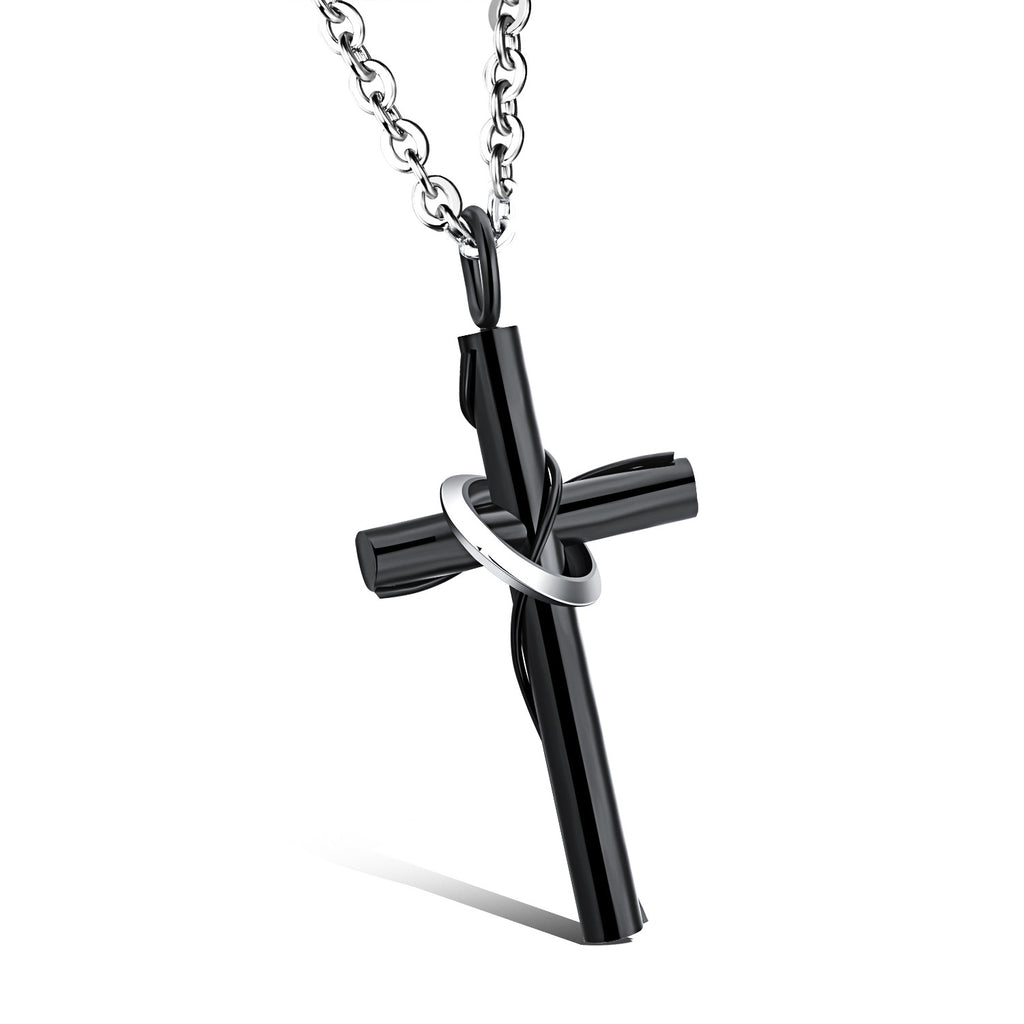 Stainless Steel Black and Silver Cross Necklace