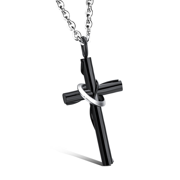 Stainless Steel Black and Silver Cross Necklace