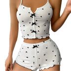 Women's Suspender Shorts Bow Suit