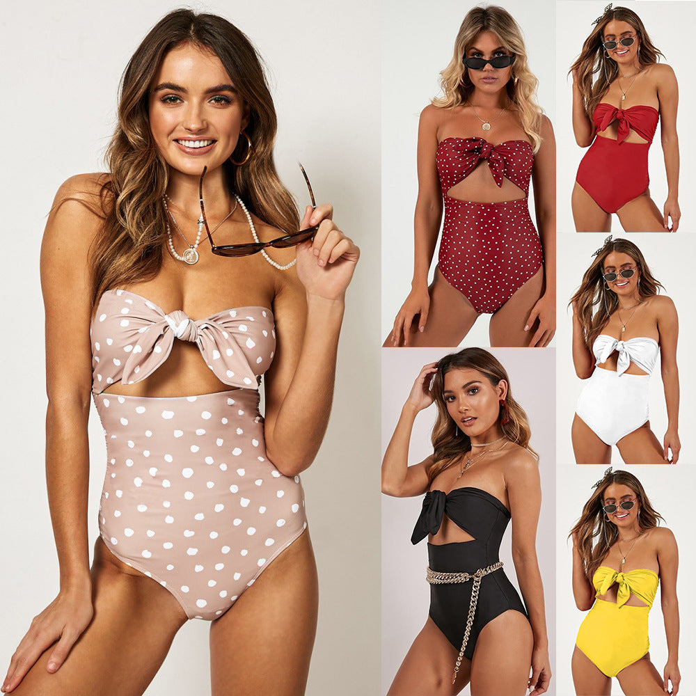 Strapless Knot-Front Cutout One-Piece Swimsuit