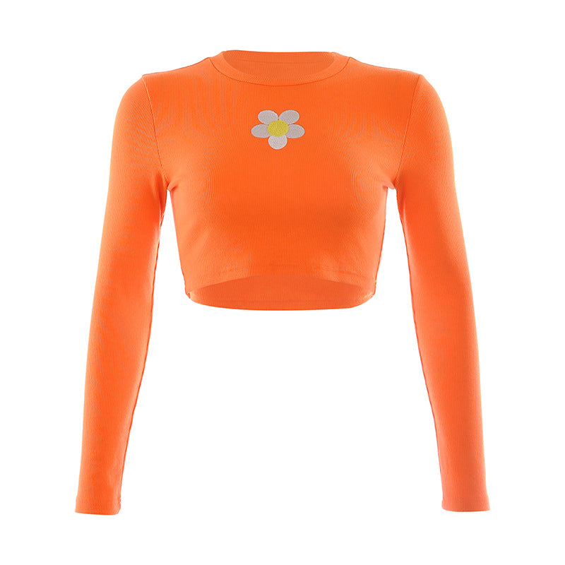 2019 Autumn Floral Print Long Sleeve Crop Top