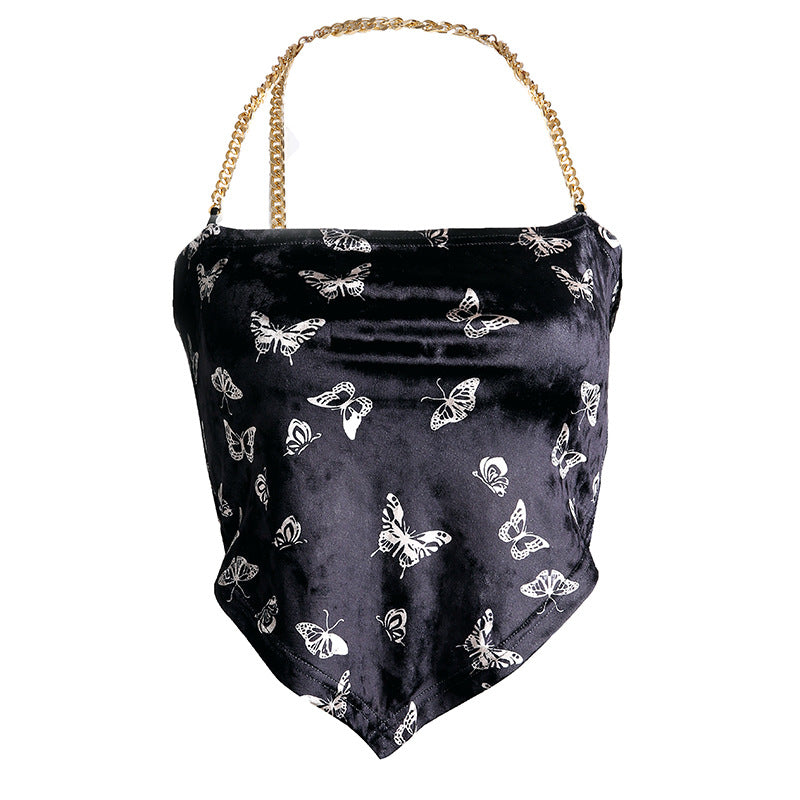 Butterfly Print Spaghetti Strap Backless Top