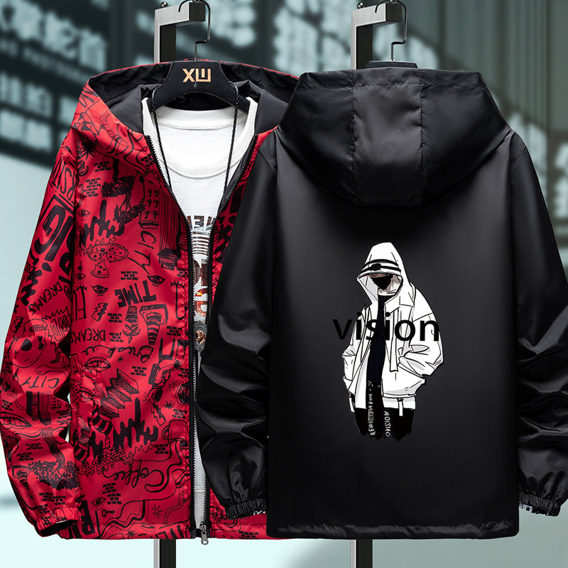 Reversible Men's God Hooded Jacket for Spring & Autumn