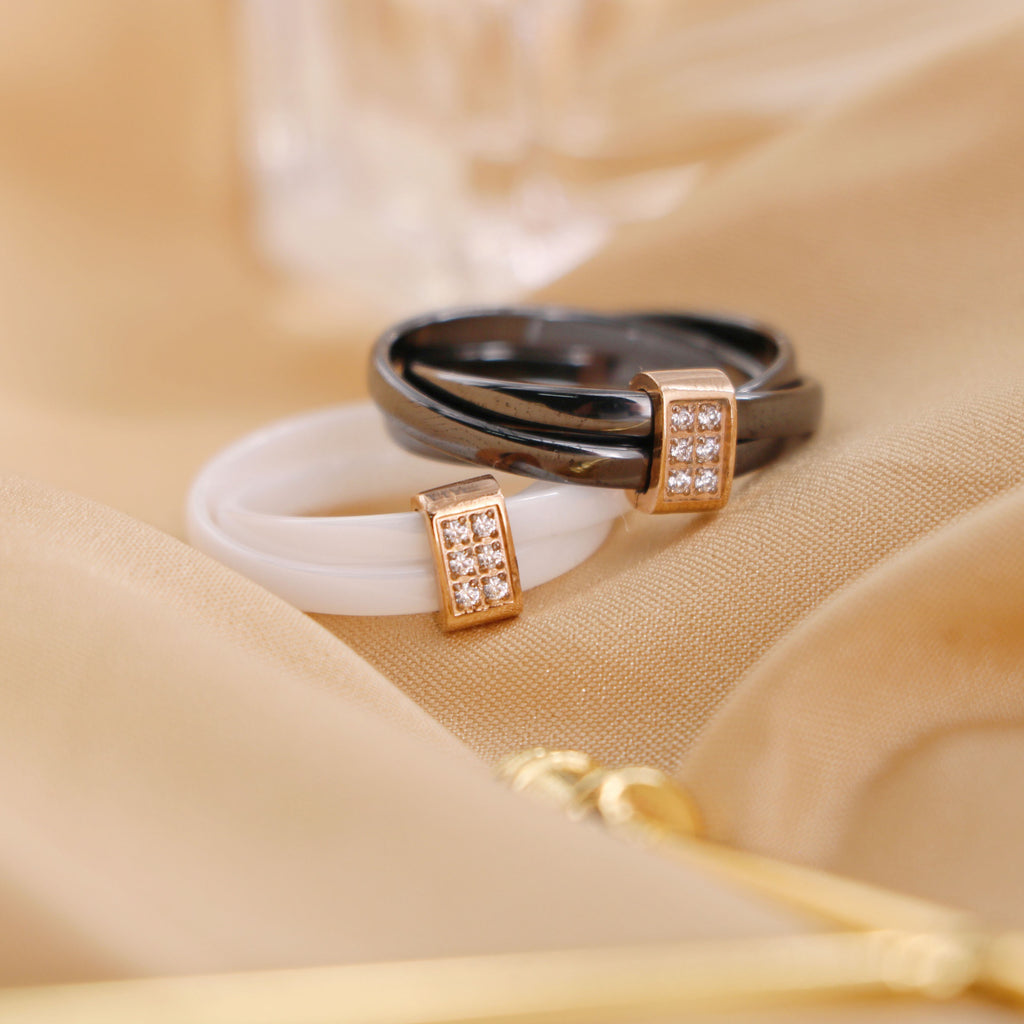 Black and White Ceramic Cross Ring