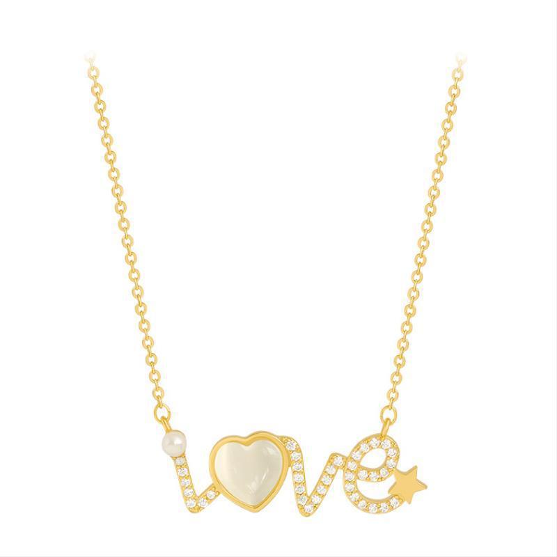 Cat's Eye Stone LOVE Pendant Necklace
